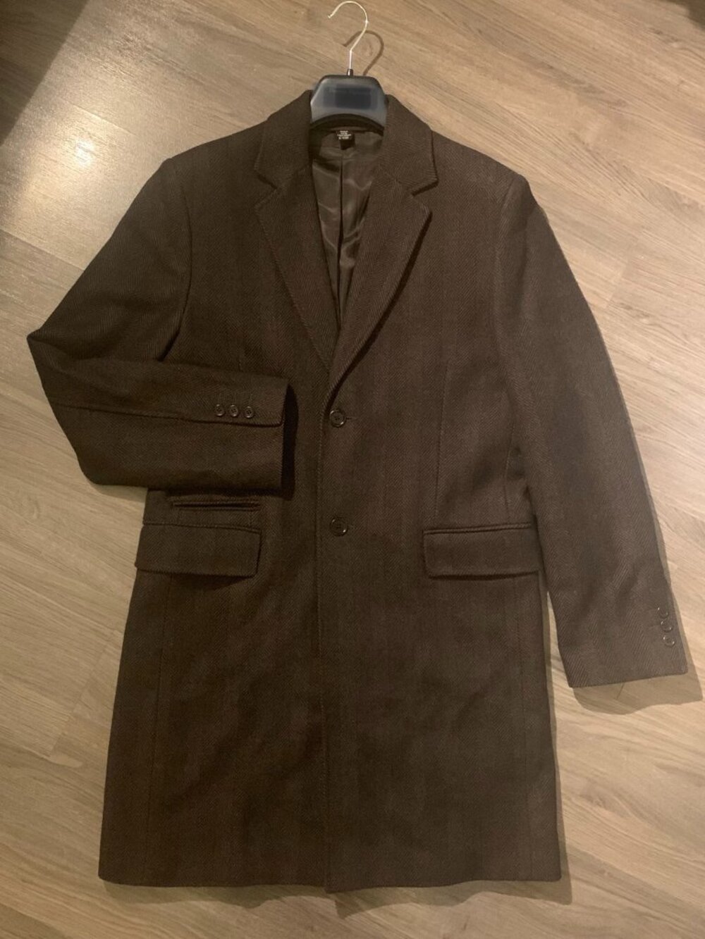CLUB MONACO Men's Topcoat, NEW/NEVER WORN! Brown Herringbone, Wool, Vintage Y2K